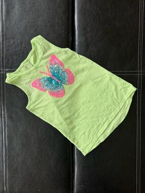 Sonoma - Lime Green Tank with Pink & Teal Sequin Butterfly
